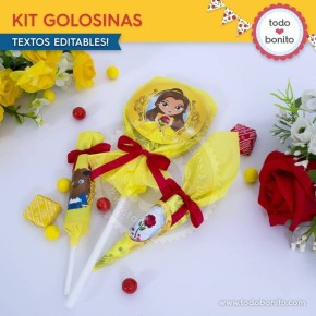 La Bella y la Bestia: kit etiquetas de golosinas