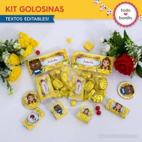 La Bella y la Bestia: kit etiquetas de golosinas