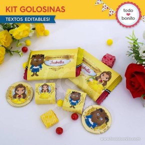 La Bella y la Bestia: kit etiquetas de golosinas