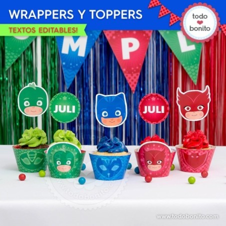 Heroes en Pijamas: wrappers y toppers para cupcakes