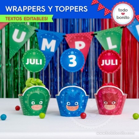 Heroes en Pijamas: wrappers y toppers para cupcakes