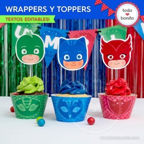 Heroes en Pijamas: wrappers y toppers para cupcakes