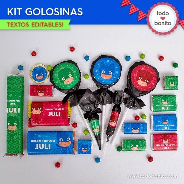 Heroes en Pijamas: kit etiquetas de golosinas