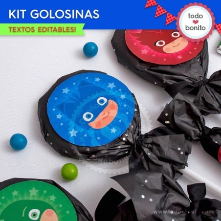 Heroes en Pijamas: kit etiquetas de golosinas