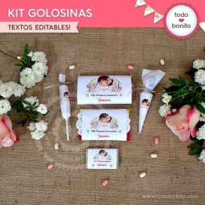 Primera Comunión modelo Juana:  kit etiquetas de golosinas