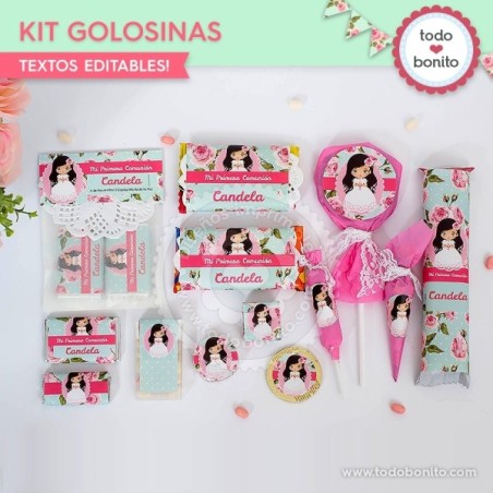 Primera Comunión modelo Candela:  kit etiquetas de golosinas