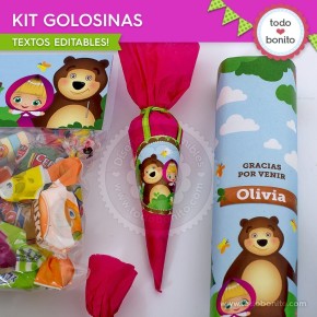 Masha y el Oso: kit etiquetas de golosinas