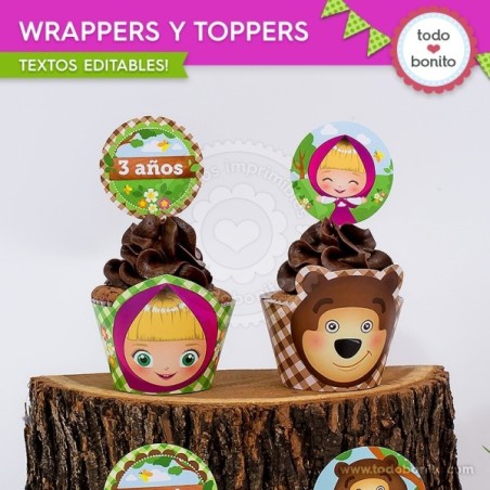 Masha y el Oso: wrappers y toppers para cupcakes