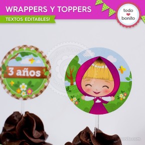 Masha y el Oso: wrappers y toppers para cupcakes