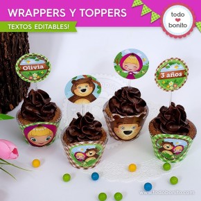 Masha y el Oso: wrappers y toppers para cupcakes