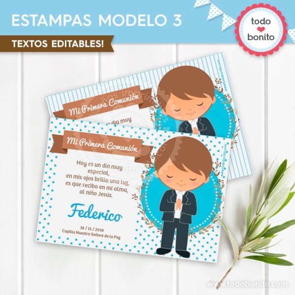 Comunión Modelo Federico: estampita religiosa MOD 3