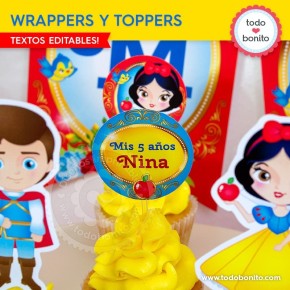 Blanca Nieves: wrappers y toppers para cupcakes