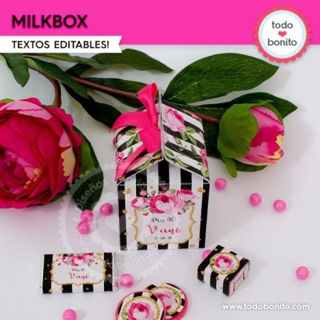 Rayas  y flores fucsia: cajita milkbox