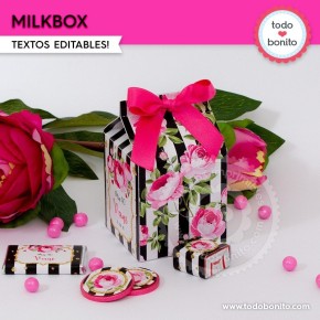 Rayas  y flores fucsia: cajita milkbox