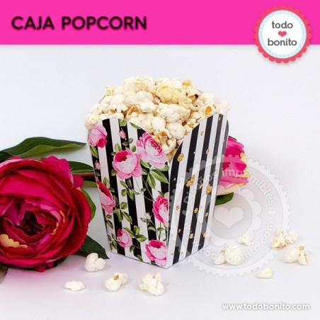 Rayas  y flores fucsia: caja popcorn