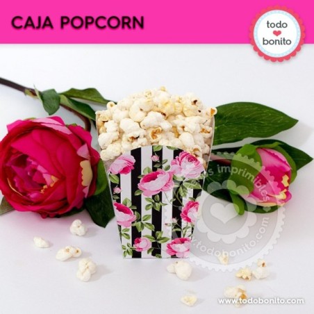 Rayas  y flores fucsia: caja popcorn