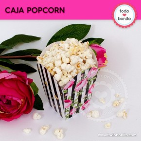 Rayas  y flores fucsia: caja popcorn