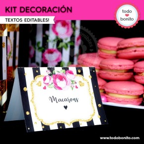 Rayas  y flores fucsia:  Kit decoración