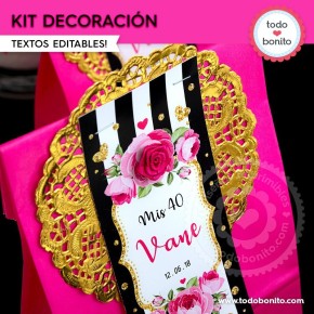 Rayas  y flores fucsia:  Kit decoración