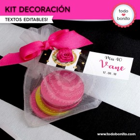 Rayas  y flores fucsia:  Kit decoración