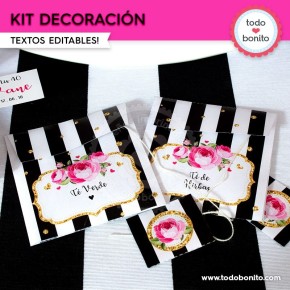 Rayas  y flores fucsia:  Kit decoración