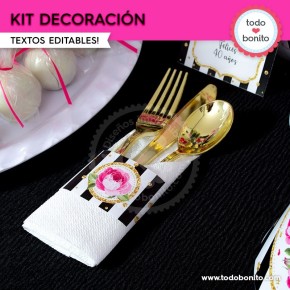 Rayas  y flores fucsia:  Kit decoración