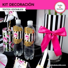 Rayas  y flores fucsia:  Kit decoración