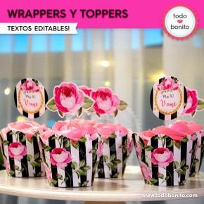 Rayas  y flores fucsia: wrappers y toppers