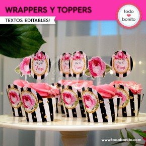 Rayas  y flores fucsia: wrappers y toppers