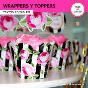 Rayas  y flores fucsia: wrappers y toppers