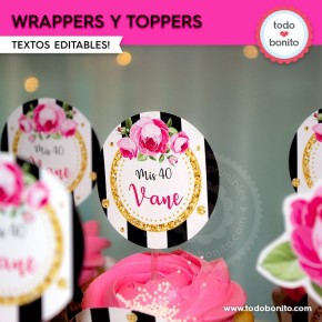 Rayas  y flores fucsia: wrappers y toppers