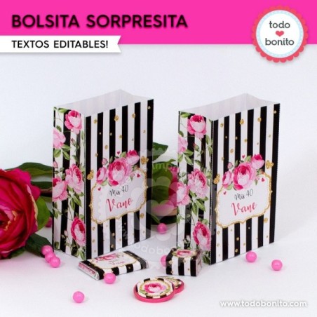 Rayas  y flores fucsia: bolsa sorpresita