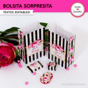 Rayas  y flores fucsia: bolsa sorpresita