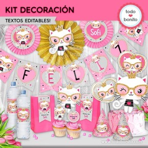 Gatita princesa cool: kit imprimible decoración