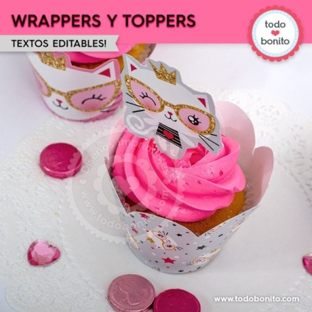 Gatita princesa cool: wrappers y toppers