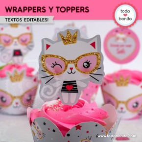 Gatita princesa cool: wrappers y toppers