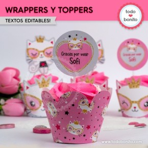 Gatita princesa cool: wrappers y toppers