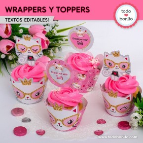 Gatita princesa cool: wrappers y toppers