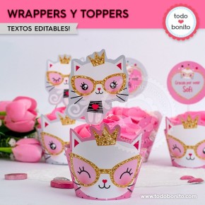 Gatita princesa cool: wrappers y toppers