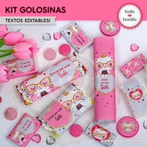 Gatita princesa cool: kit etiquetas de golosinas