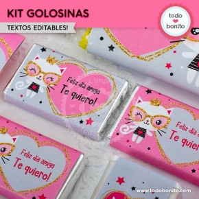 Gatita princesa cool: kit etiquetas de golosinas