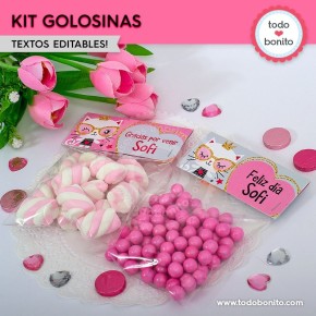 Gatita princesa cool: kit etiquetas de golosinas