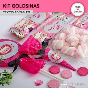 Gatita princesa cool: kit etiquetas de golosinas