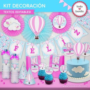 Globos aerostáticos rosa: kit decoración