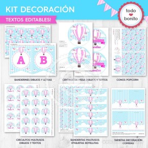 Globos aerostáticos rosa: kit decoración