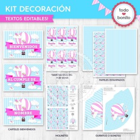 Globos aerostáticos rosa: kit decoración