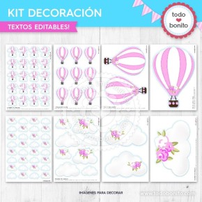 Globos aerostáticos rosa: kit decoración