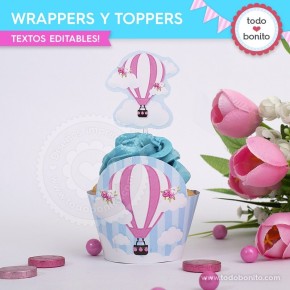 Globos aerostáticos rosa: wrappers y toppers