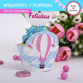 Globos aerostáticos rosa: wrappers y toppers