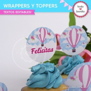 Globos aerostáticos rosa: wrappers y toppers